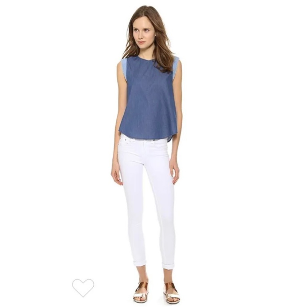 New Theory Women’s Legano Byana Top Jeans Beach Blue Sleeveless Size SP